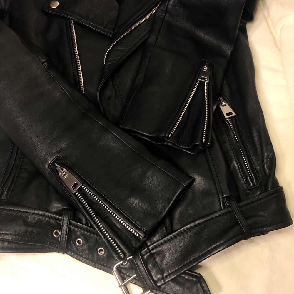 MAJE Bocelui Leather Biker Jacket with Belt Size M - Picture 10 of 16